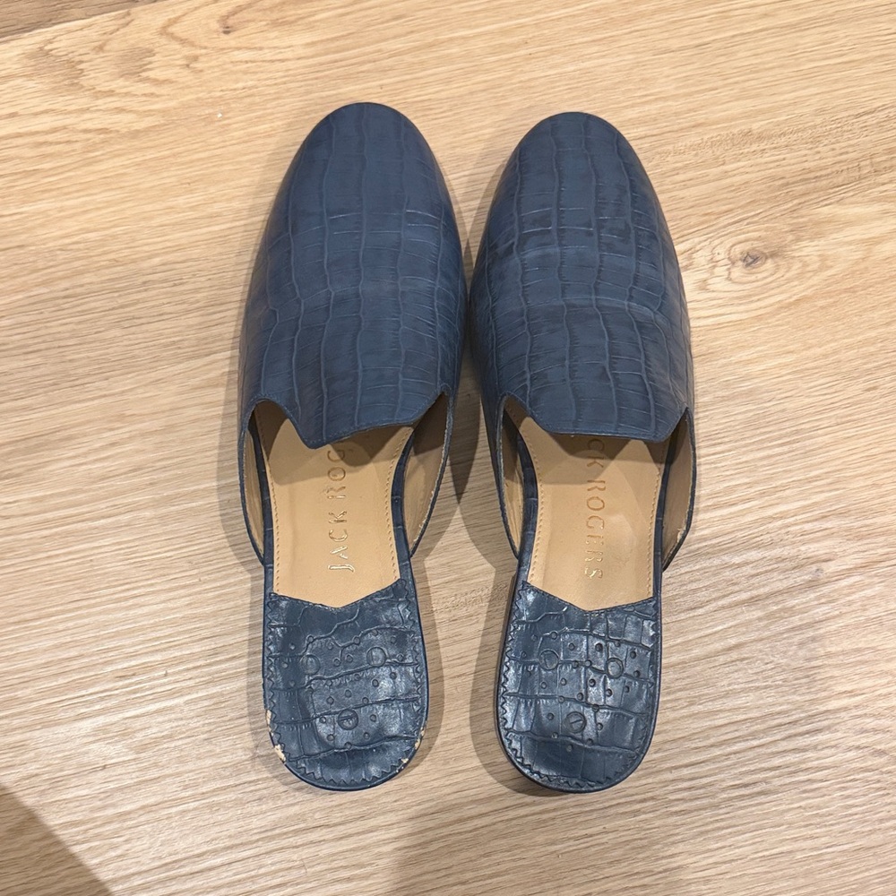 Jack Rogers Navy Croc-Patterned Mules
